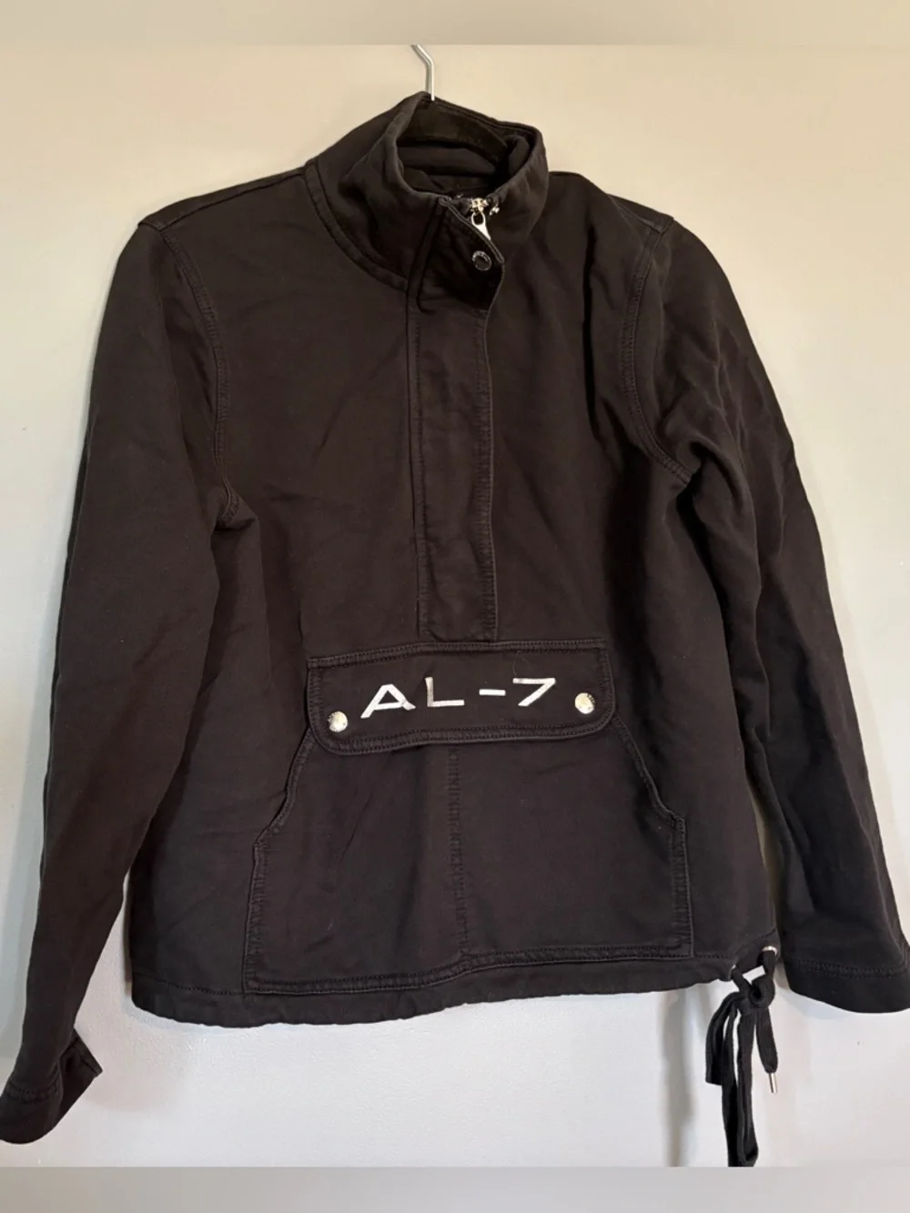 American Living Black Hooded Pullover with Embroidered Logo
